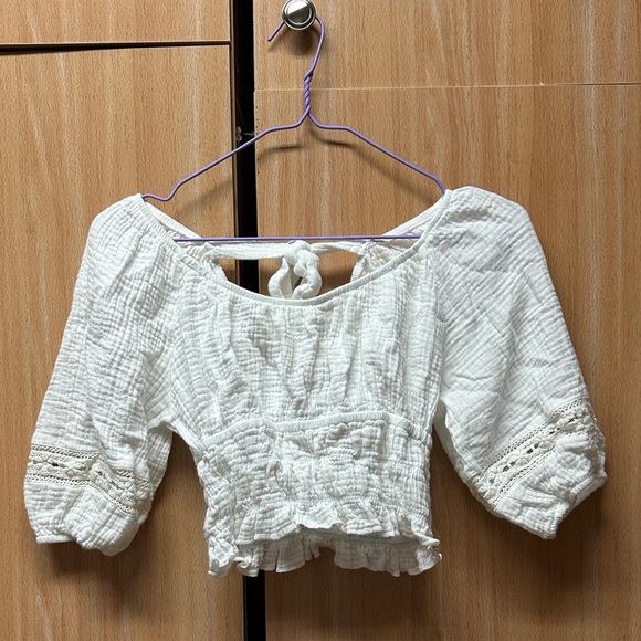Altar'd State Tops - Altar'd State Cream Textured Blouse with Lace Detail